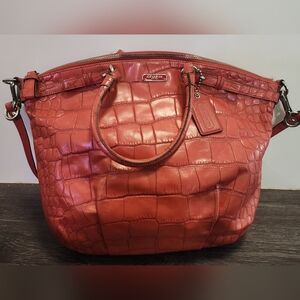 Coach F23042 Madison Lindsey Crocodile Embossed Leather Purse Satchel in Orange